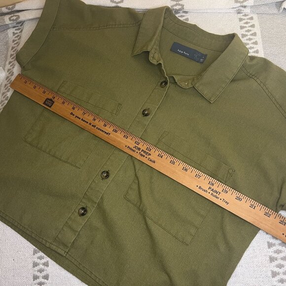 Indigo Rising Women's Green Linen Blend Cropped Boxy Button Up Shirt Blouse Top - Picture 8 of 8